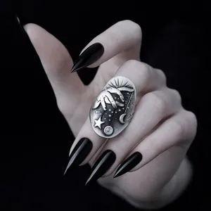 NEW Celestial Moon Star Faux Silver Statement Ring Sz 7 Witchy Gothic Grunge Alt thumbnail 2