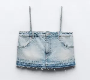 Zara Trf Denim Skirt Effect Crop Top thumbnail 1
