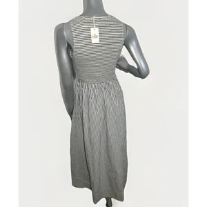 Marine Layer Darcy Smocked Poplin Dress M Pima Cotton NWT Navy Stripe thumbnail 8