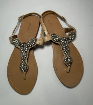BCBG Gold Jeweled T-Strap Sandals - Tan/Gold thumbnail 1