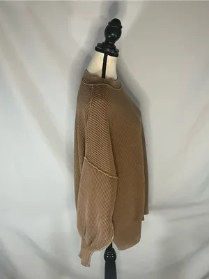 Aerie Love This Moment Brown Ribbed Sweater Shaker Stitch Side Slit Small thumbnail 4