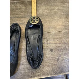 Authentic Tory Burch Claire Black Size 6.5 7 Ballet Flats‎ Gold Logo Medallion thumbnail 10
