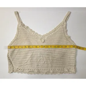 No Boundaries Sweater‎ Tank Top Cropped Women Size XL Cream Boho Indie Peasant thumbnail 4