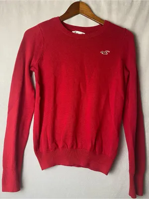 Hollister Red Preppy Cozy Academia Crewneck Knit Campus Sweater Fall Logo M thumbnail 2