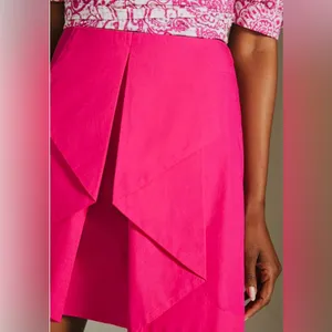 Anthropologie Maeve Ruffle Front Textured Fabric Fuchsia Lined Skirt thumbnail 15