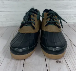 Vintage B.A. Sport weatherproof low top duck rain boots womens size 9 black/green/tan. Insoles of Dupont, Thermolite performance insulation thumbnail 2