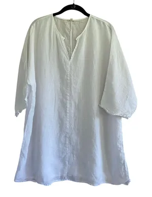 Eileen Fisher White Pull Over Organic Linen Tunic Top Size Medium thumbnail 1