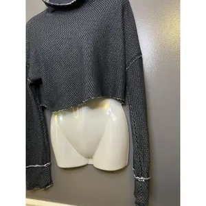 Out From Under Sweater Womens Medium Black Open Knit Turtleneck Cropped Pullover thumbnail 5