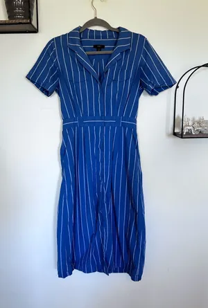 J.Crew Patch Pocket 100% Cotton Poplin Shirt Dress Blue & White Stripe Size 4 thumbnail 1