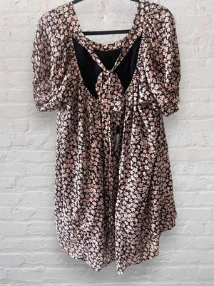 Aletta Flowy Babydoll Dress Sz Med Mini Black Floral Puff Short Sleeve NWT thumbnail 6