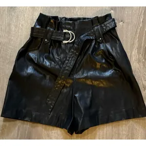 Zara Black Faux Leather Paperbag‎ Waist Shorts with Tie Belt Womens Small thumbnail 1