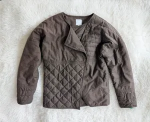 Leith Quilted Snap-Front Cropped Jacket in Brown thumbnail 1
