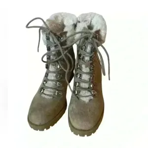 Madden Girl Lace Up Tan Chunky Boots Fur Trim Size 7 Side Zip Hiking 90s Neutral thumbnail 2
