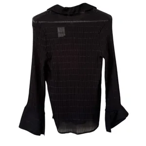 Serenade Women Sz Large Button Down Shirt Crinkle Stretch Black Office Chic NWT thumbnail 2
