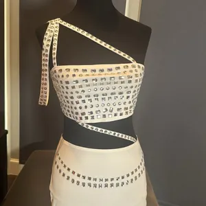 Women’s White Sparkly BodyCon 2 Piece Party Club Outfit Size M NEW *READ thumbnail 2
