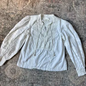Anthropologie Delilah White Lace Embroidered Puff Sleeve Peasant Blouse Top US 0 thumbnail 4