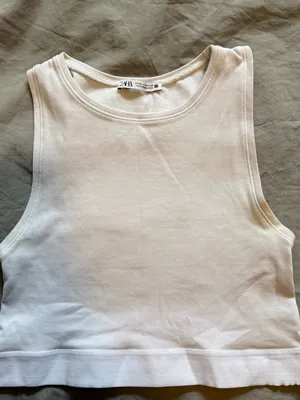 Zara Cream Ribbed Crop Tank Top thumbnail 1