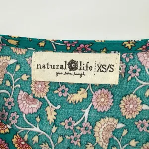 Natural Life Avery Midi Dress‎ Boho Floral Button Front Teal Orange Rayon XS/S thumbnail 6