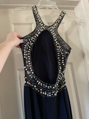 Navy Blue Beaded Gown thumbnail 3