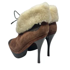 L.A.M.B Pier Booties Suede Shearling Platform‎ Boots High Heels Brown Size US 8 thumbnail 7
