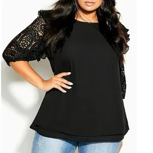 CITY CHIC Blouse Size XL/22 Lace Breeze Top Black Embroidered Eyelet Statement thumbnail 1