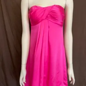 Nicole Miller Sz 8 Hot Pink Strapless Satin Cocktail Midi Lined Dress Back Zip thumbnail 4