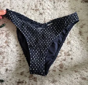 Hollister Navy Blue Smocked Bikini Bottom with White Dot Accents thumbnail 1