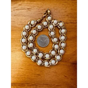 Vintage Gold Tone Chunky Heavy Gold Link w/Faux‎ Pearl 16" Necklace thumbnail 5
