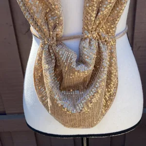 New SHEIN SXY Halter Top Size Medium Velour Sequin Plunge Drop V Holiday NYE thumbnail 2