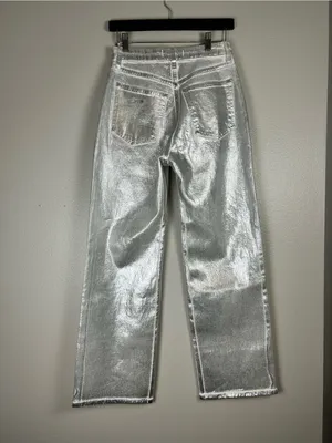 Abercrombie & Fitch Women's Metallic Silver Straight-Leg High-Rise Jeans Size 26 thumbnail 3