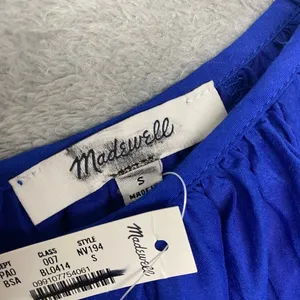Madewell Top Womens Small‎ Blue Shirred Puff Sleeve Top Cotton Silk NV194 thumbnail 8