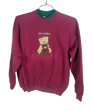 Vintage MC Energy Sportswear Grandma Teddy Bear Sweatshirt Burgundy Large thumbnail 1
