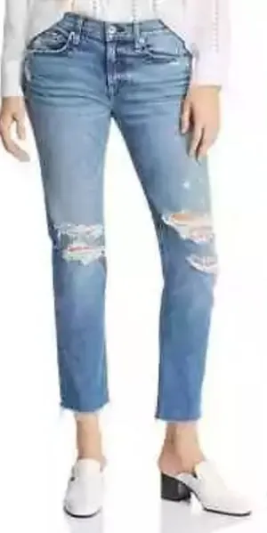 Rag & Bone Dre Low-Rise Boyfriend Marie Womens 32 Denim Blue Distressed‎ Raw Hem thumbnail 1