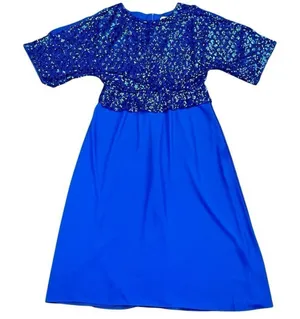 Grace Karin Royal Blue Dress Sequin Top Batwing Sleeves Solid Skirt Large thumbnail 1