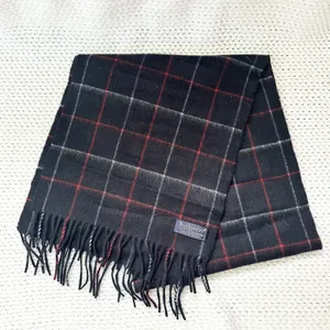 Burberry Vintage Blue Red White Nova Check Plaid Grid Cashmere Long Fringe Scarf thumbnail 5