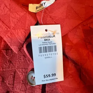 Privy Baked Apple‎ Red Textured Geometric Cropped Button Down Jacket Small NEW thumbnail 3
