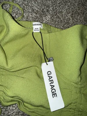 Garage Lime Green Corset-Style Ruched Tie-Front Crop Top thumbnail 2