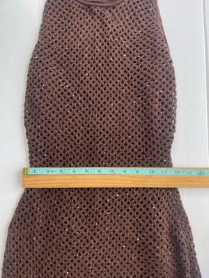 The Noli Shop Seraphina Brown Espresso Crochet Sleeveless Dress, Size S thumbnail 11
