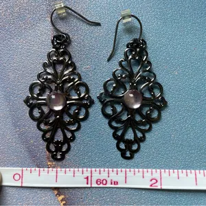 Pewter Filigree Boho Drop Earrings Pink Purple Stone Accent Y2K Dainty‎ Jewelry thumbnail 7