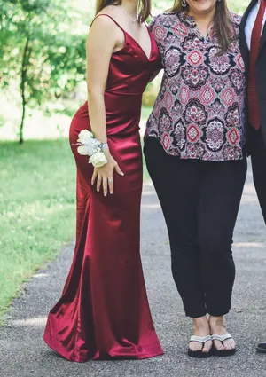 Windsor Red Low Back Prom Dress thumbnail 1