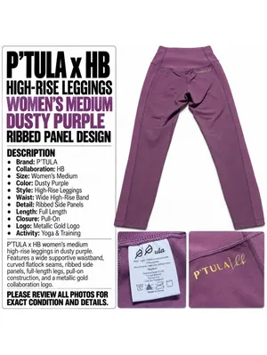 P’TULA x HB Women’s Medium Purple High Rise Ribbed Panel Leggings Yoga thumbnail 2