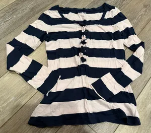 Old Navy Women’s Henley Navy and Pink Striped Top thumbnail 1