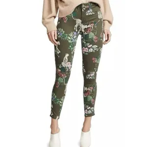 L'AGENCE Margot High Rise Skinny Jeans Guepard Floral Moss Green Cheetah Size 26 thumbnail 3