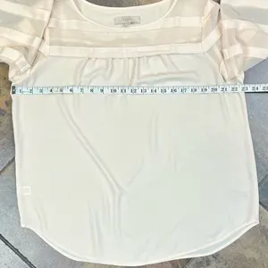 LOFT Women’s Cream Blouse Sheer Striped Sleeves Large thumbnail 10