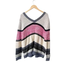 Caslon Ivory Pink Odetta V-Back Striped Knit Cotton Blend Sweater‎ Size 2X NWT thumbnail 3