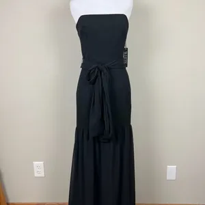 White Vera Wang Dress Womens 8 Black Crinkle‎ Chiffon Trumpet Hem Strapless Gown thumbnail 3