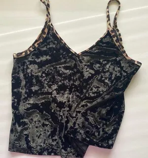 VS Pink black velvet leopard trim cami, size large thumbnail 1