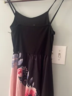Women’s Black & Pink Floral Midi Spaghetti-Strap Dress thumbnail 5