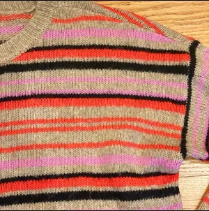 Lucky Multicolored Striped Tan Sweater Pink Red XL Relaxed Fit Oversized thumbnail 3