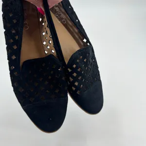 Franco Sarto black leather laser cut upper slip on almond toe flats boho size 9 thumbnail 3